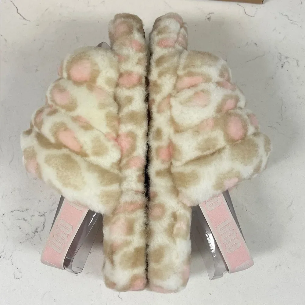 UGG Kids' Fluff Yeah Slide Panther Print Size 6 Pink & Tan Leopard Print